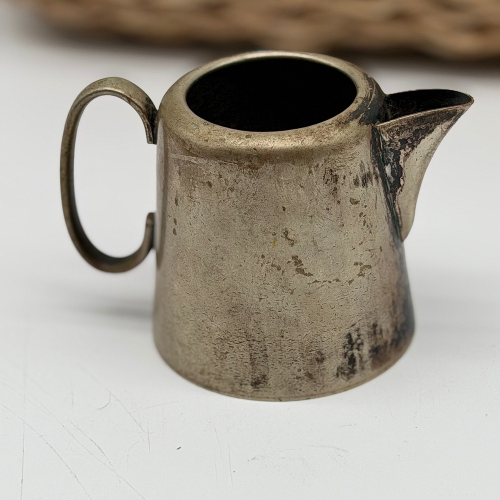 Vintage Style Mini Metal Creamer Pitcher Heavy Tarnish Patina Silver Tone